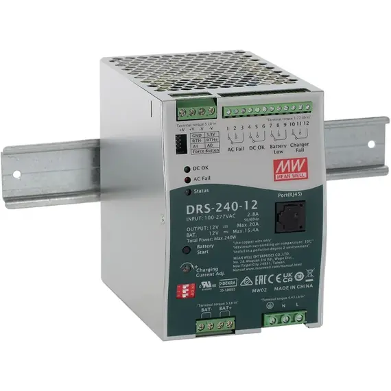 PULSAR DRS-240-12 240W 12V DC 4.6A/15.4A DIN sínre szerelhető IP20 tápegység fémházas