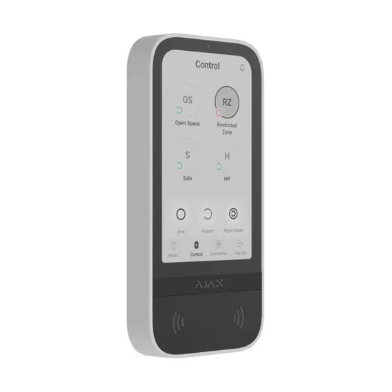 AJAX SYSTEMS Ajax KeyPad TouchScreen vezeték nélküli billentyűzet érintőképernyővel és érintés nélküli kezelés, fehér