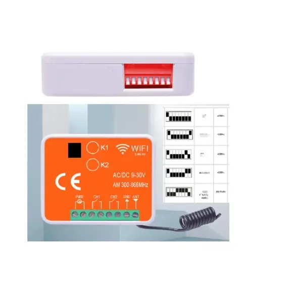 TIGERMAT TM-YET402WTR-MF univerzális vevő RX Multi Wifi 2 csatornával 433-868 MHz, Tuya alkalmazással is működtethető