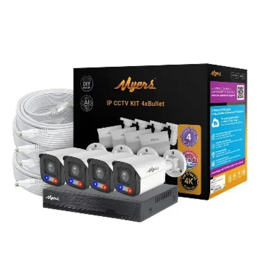 MYERS-PM-4CH IP KIT 8MP 4xBullet – Professzionális, Ultra HD 8 Megapixeles IP Kamera Rendszer (PoE)