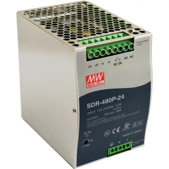 PULSAR SDR-480P-24 24V 480W 20A DIN sínre szerelhető tápegység IP20 fémházas