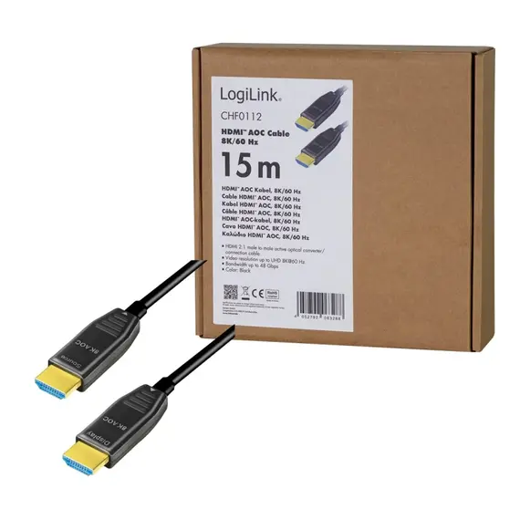 HONNOR SECURITY LogiLink AOC HDMI 2.1 -> HDMI 2.1 M/M video kábel 15m fekete