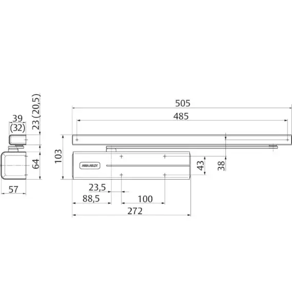 ASSA ABLOY ajtóbehúzó, közepes és nagyméretű ajtókhoz, gyakori igénybevétel, EN 3-6 csukóerő, 120kg maximális ajtótömeg, 1400mm maximális ajtószá