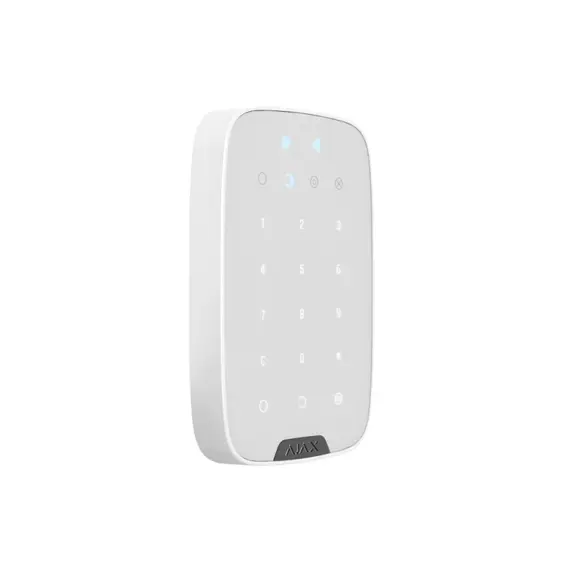 AJAX SYSTEMS Ajax Keypad Plus vezeték nélküli érintés vezérelt billentyűzet, beépített proxy olvasóval, központ élesítése tiltása, részleges- élesítés / tiltás, pánik risztás, LED visszajelzés, fehér