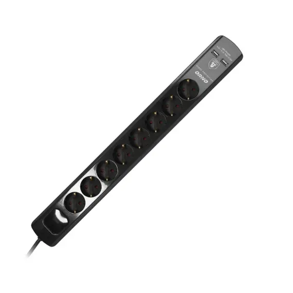 ORNO ORAE13244(GS)/B/3M túlfeszültség-védett elosztó, 8 aljzattal, 2x USB, 3 m