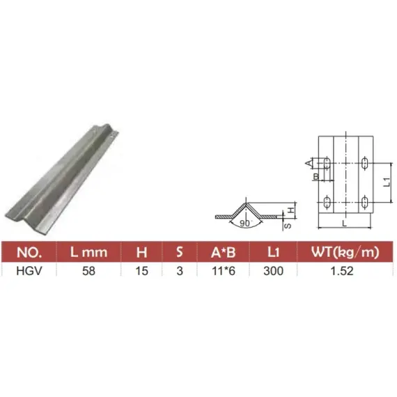 TIGERMAT S66200V 3M - V3mm - Tolókapu sín – V profil, 3 m