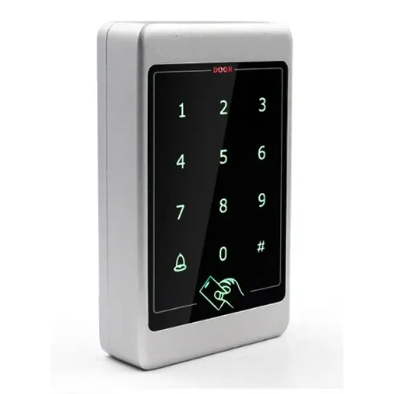 HONNOR SECURITY HS-A55-EMW-OUTDOOR-WATERPROOF, fémházas, kültéri, vízálló, érintőképernyős kódzár és EM 125Khz RFID önálló működésű kártyaolvasó, beléptető, 116×70×24 mm