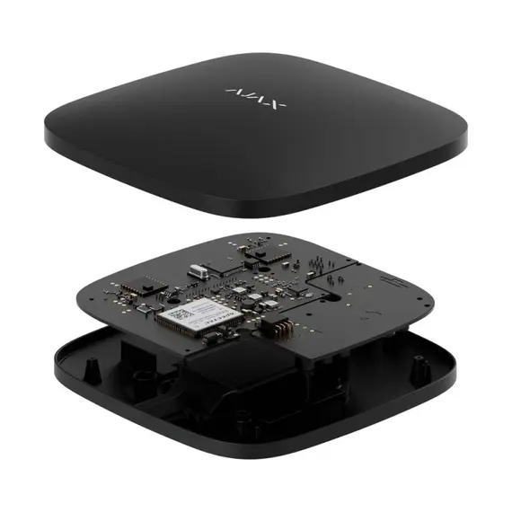 AJAX SYSTEMS Ajax Hub 2 vezeték nélküli riasztóközpont (HUB) beépített LAN és GSM / GPRS kommunikátorral, 100 vezetéknélküli eszköz, 9 partíció, 10 IP kamera és 50 felhasználó kezelése, beépített akkumulátor, MotionCam fogadása, fekete