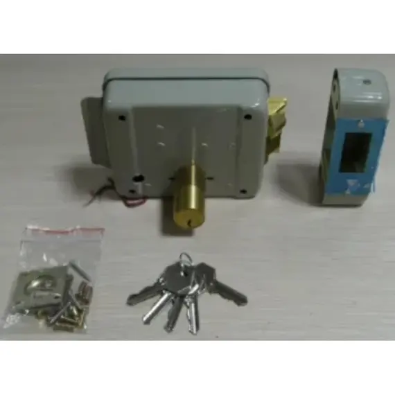 HONNOR SECURITY HS-Y044 Elektromos 12V DC rátét zár cilinderrel – nikkelezett vas, bal