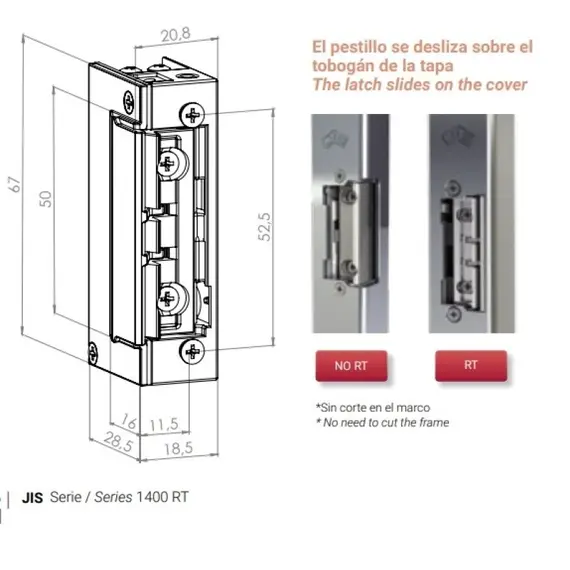 JIS Elektromos zár, ellenoldal, zárfogadó,  csúszó retesszel retesszel, fordított üzemű (feszültségre zár), kisáramú 24V DC/170mA, folyamatos üzem 140 Ω