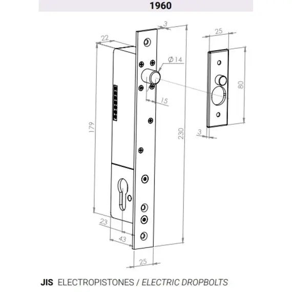 JIS Elektromos zár, csapóreteszes, 14mm átmérőjű retesz, állítható zárási idők 0, 3, 6, 9 másodperc, N/C, 12-24VDC