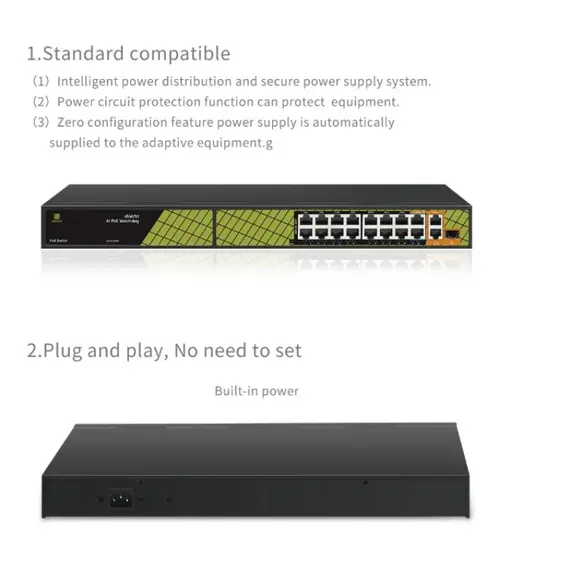 GENATA GNT-P4813V6 - 15FE &, 1GE+2GE (UP-LINK)+1SFP PoE Switch – 19 portos intelligens PoE Switch (300W)