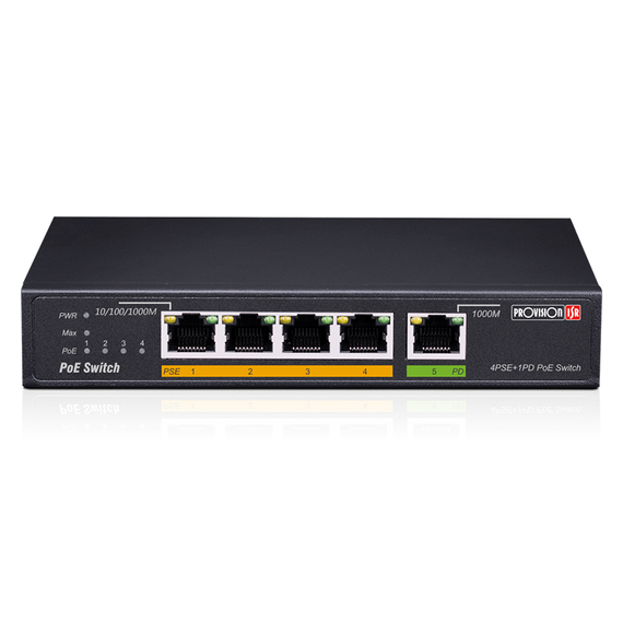 PROVISION-ISR PoE switch, CCTV rendszerekhez, 4+1 portos10/100Mbps, 4 letöltési port