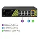 GENATA GNT-ES10UD-P-E  AI PoE Switch 120 W-os tápegység, 7. és 8. port maximális teljesítménye 60 W